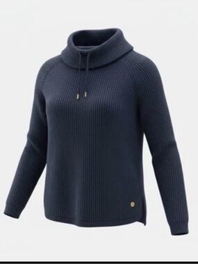 Ralph Lauren Sweater women's size large blue Pullover Cowl  Waffle Knit Cotton
